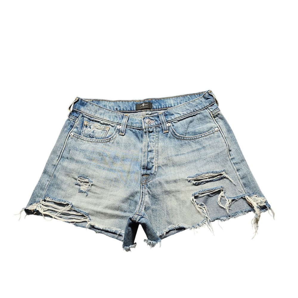 7 For All Mankind Monroe Cut Off Short Womens 30 Light Blue Distressed Denim